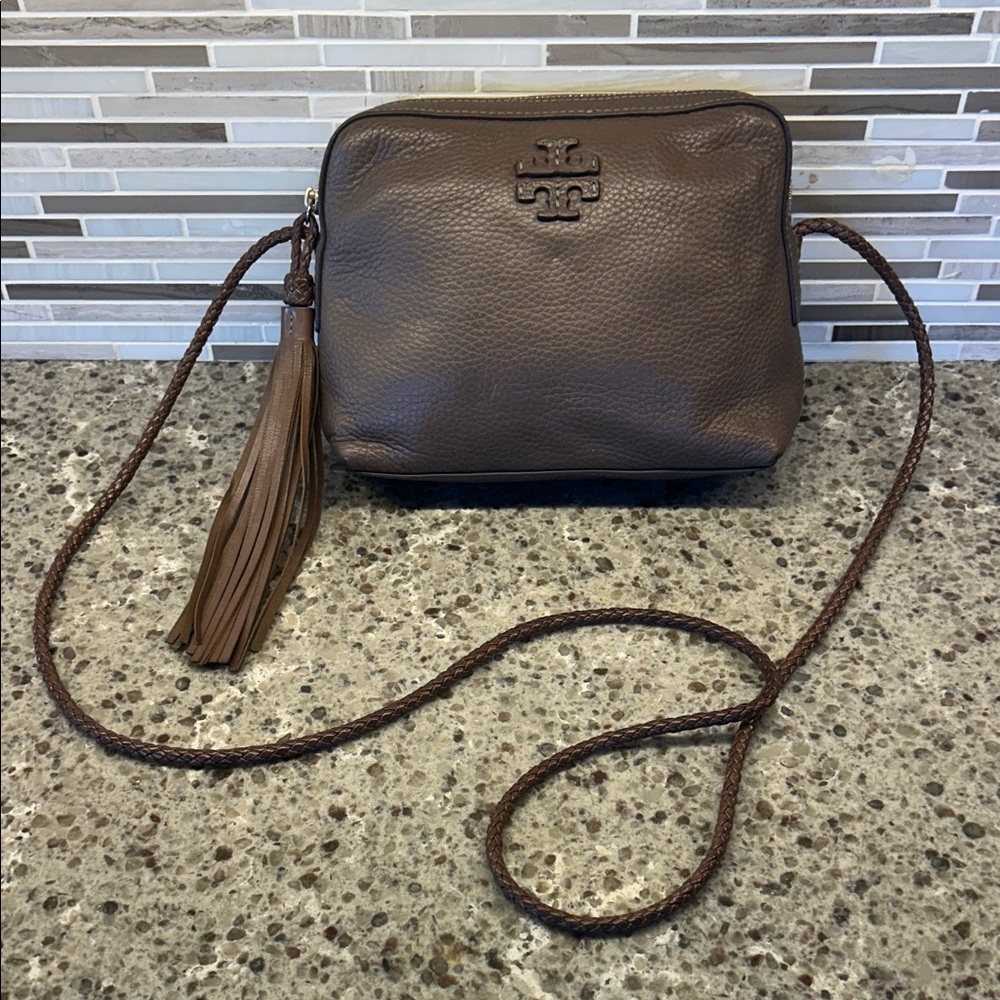 Tory Burch Brown Leather Crossbody with Tassel